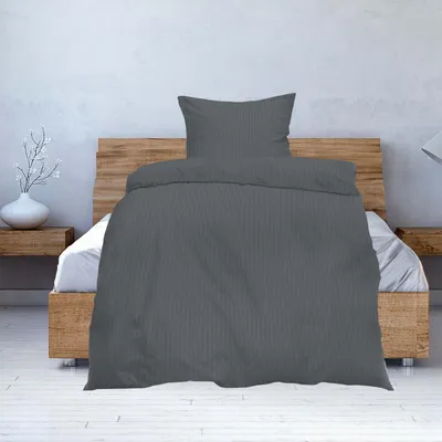 Produktbild von Seersucker Bettwäsche 135x200cm Anthrazit Grau – 100% Baumwolle, Bügelfrei & Atmungsaktiv