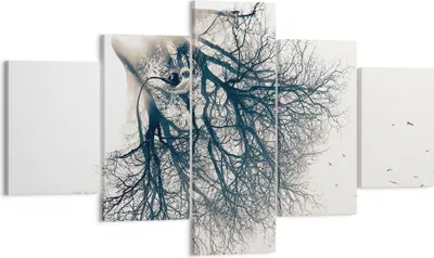 Produktbild von Bild auf Leinwand - Leinwandbild - 5 Teile - Mädchen Baum Grafik - 125x70cm - Wand Bild - Wanddeko - Wandbilder - Leinwanddruck - Bilder - Wanddekoration - Leinwand bilder - Wandbild - EA125x70-4354