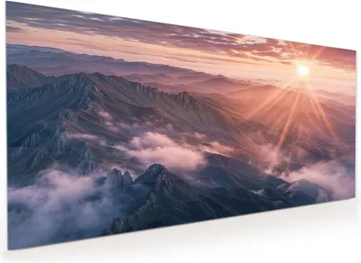 Produktbild von Küchenrückwand Spritzschutz Glas mit Motiv Sonnenaufgang Berge 40 x 40 cm
