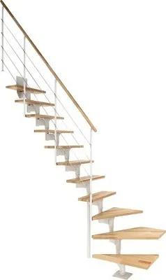 Produktbild von Pertura Mittelholmtreppe Hera Buche Weiß 1/4 gewendelt unten links/rechts 65 cm 11 Stufen / 12 Steigungen Relinggeländer