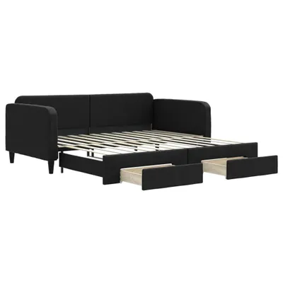 Produktbild von vidaXL Tagesbett Ausziehbar mit Schubladen Schwarz 100x200 cm Stoff
