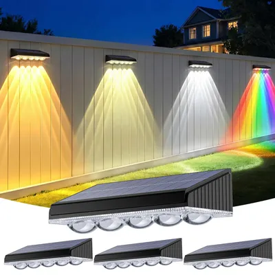 Solar-Außenlampen 4er-Set, 5 LEDs, 10 Modi, warmweiß, IP65