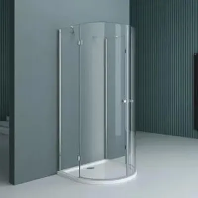 Produktbild von doporro Halbkreisdusche Duschkabine 90x90x190cm Glasdusche inkl. 4cm flacher Duschtasse in Weiß und Ablaufgarnitur ESG-Sicherheitsglas Klarglas Rav03K