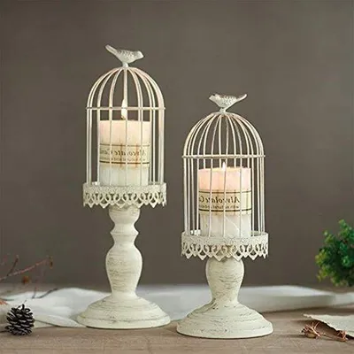 Produktbild von Famanu Kerzenhalter Vogelkäfig - Vintage Tischdekoration - Set von 2 - Schwarz