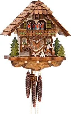 Produktbild von Cuco Clock Kuckucksuhr Schwarzwalduhr "Holzhacker, Hund und Mühle" 20 x 32 x 34cm Wanduhr Holz, 1 - Tage Werk, manuelle Nachtabschaltung