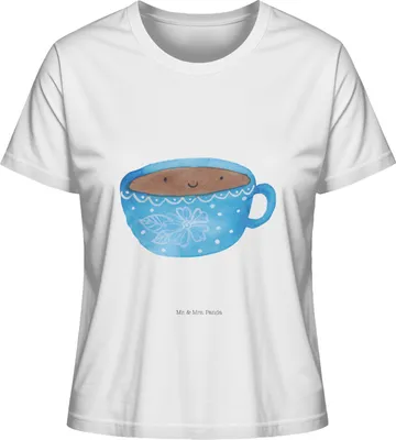 Produktbild von Mr. & Mrs. Panda Basic Shirt Damen Kaffee Tasse Größe L - Weiß - Geschenk, Oberteil, Baumwoll T-Shirt, Lustige Sprüche, Rundhals, Liebe, Sommershirt, Geschmack, Genuss