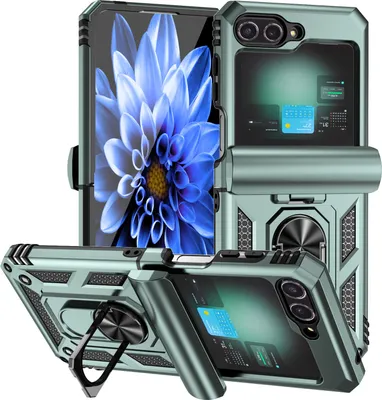 Produktbild von Hülle für Samsung Galaxy Z Flip 6 / Z Flip 7 SE Hybrid Schutzhülle mit Ring Kickstand und Scharnierabdeckung Grün