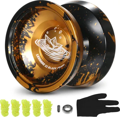 Image de Yo-yo de compétition - aluminium noir et or avec roulements, cordes et gant, cadeau parfait pour les passionnés de yo-yo
