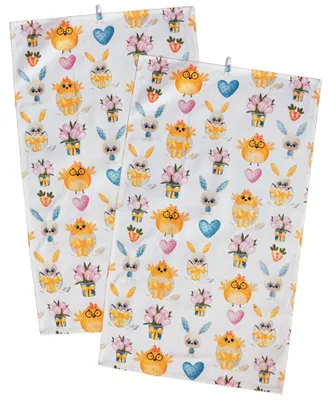 Imagen del producto de Toallas de cocina, diseño de pollitos, para Pascua, pack de 2, 40x70 cm, algodón