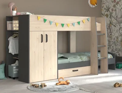 Produktbild von Etagenbett Eiche- und Graudekor mit Stauraum 90x200 - Stim