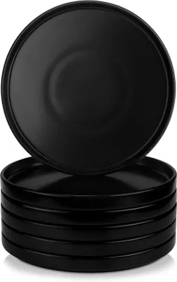 Immagine prodotto di Set di tovaglioli per 6 persone, 20 cm, lavabile in lavastoviglie e utilizzabile nel microonde, piatto da pasta, piatto da colazione, piatto da torta, nero
