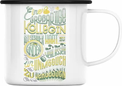 Produktbild von Trendation - Kollegin Abschied Emaille Tasse Geschenk Abschiedsgeschenk Neuer Job Jobwechsel Spruch (Schwarz)