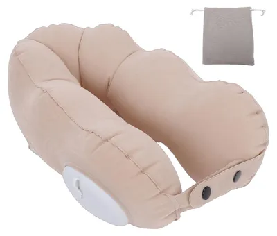 Image de Coussin de voyage gonflable en forme de U, résistant à l'eau, fabriqué en PVC texturé – support cervical portable pour les voyages en avion (pour femmes)