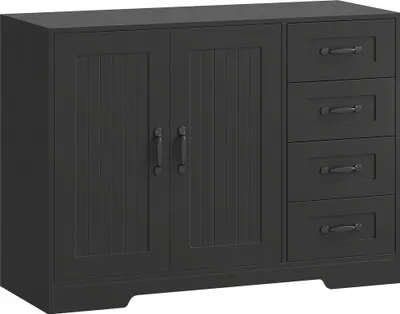 Produktbild von Sideboard, Kommode, moderner Stil, 4 Schubladen, 1 Schrank, 105 x 40 x 76 cm, Schwarz