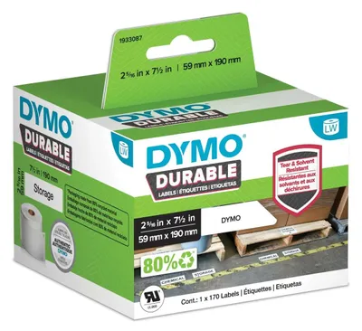 Productafbeelding van DYMO Original LabelWriter hoogwaardige etiketten | 59 mm x 190 mm | witte plastic etiketten | rol met 170 etiketten | geschikt voor LabelWriter labelprinters