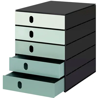 Produktbild von Styro 14-8000.95, Polystyrene, Schwarz, Grün, C4, 5 Schublade(n), 230 x 327 x 49 mm, 243 x 335 x 323 mm