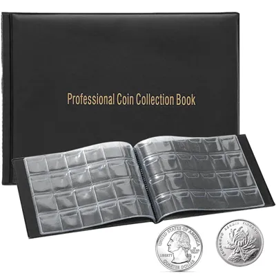 Obrázok produktu pre Album na mince, 240 priečinkov, čierna farba, rozmer 3 x 3,2 cm, určené na mince 2 euro, pre zbieranie mincí