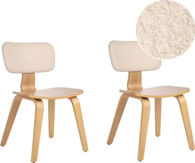 Produktbild von BELIANI Esszimmerstuhl 2er Set Hellbeige Polyester Bouclé-Stoffbezug Hellem Holzbeine Hohe Rückenlehne Traditioneller Stil für Wohnzimmer Esstisch
