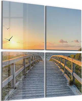 Produktbild von DEQORI Glasbild Echtglas 4x50x50 cm 'Dünenweg zum Meer' Wandbilder XXL groß
