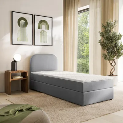 Produktbild von Masseno Boxspringbett CERIA 80x200 cm Komplett-Set mit Bonell Matratze und Topper, Polsterbett mit Bettkästen -Grau, KRONOS 15