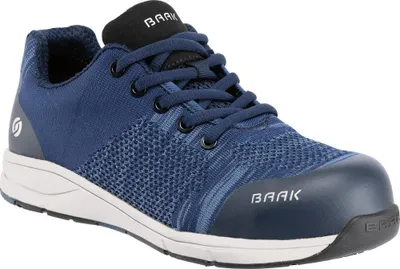 A single blue shoe is shown from a diagonal angle against a white background.