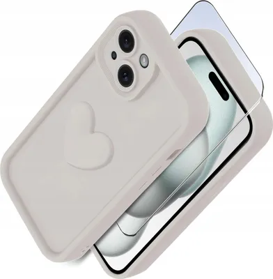 Immagine prodotto di Custodia in silicone opaco con cuore per iPhone 15 + Protezione in vetro per lo schermo 9H