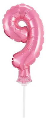 Zdjęcie produktu dla Dekoracja tortu mini balon foliowy różowy cyfra 9