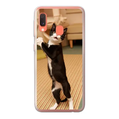 Produktbild von MuchoWow® Handyhülle Schutzhülle Hülle für Samsung Galaxy A20e Katze - Wohnzimmer - Schwarz Silikon Softcase Handy Hülle - Abdeckung