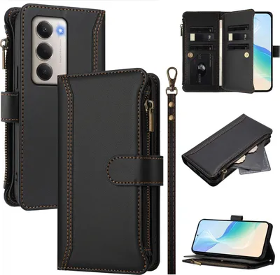 Immagine prodotto di Custodia per Xiaomi Redmi 15 5G, con cerniera, portafoglio in Finto cuoio con tasche per carte, supporto e passante per la mano nero