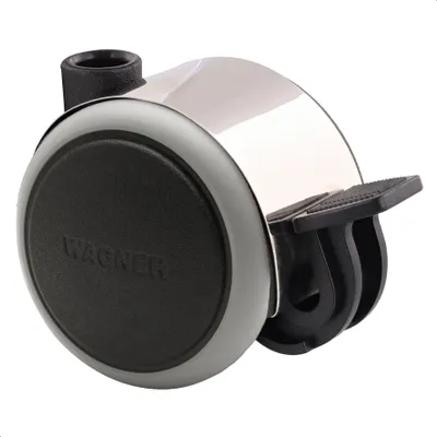 Produktbild von WAGNER Design Möbelrolle / Doppelrolle SOFT - Ø 50 mm, schwarz / grau / chrom, Feststeller, Tragkraft 50 kg - 01022801