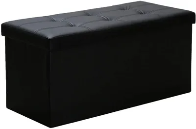 Obrázok produktu pre VINGO Stolička čierna Skladací box na sedenie Opierka na nohy Spálňa na hračky Knihy PVC Kožená lavica s vekom Skladací box 76 * 38 * 38 cm