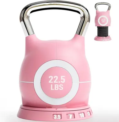 Immagine prodotto di Kettlebell regolabile 7-in-1 - Kettlebell da 10 kg (22,5 lb) - Selettore rotativo per una regolazione rapida - Sistema di blocco di sicurezza - Design salvaspazio - Ideale per l'allenamento della forza - Colore: rosa