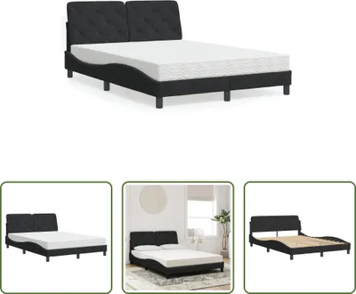 Produktbild von The Living Store Bett mit Matratze Schwarz 140x190 cm Samt