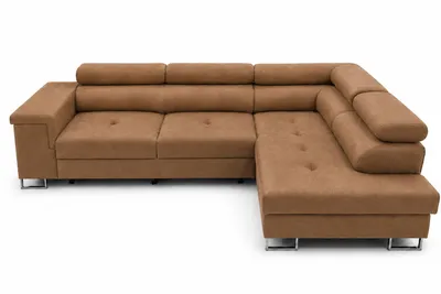 Zdjęcie produktu dla Sofa narożna w kształcie litery L, model ALVARO, w kolorze ciemnobrązowym, o wymiarach 275 x 90 x 202 cm, z funkcją spania i pojemnikiem na pościel po prawej stronie, Obraz wygenerowany przez AI