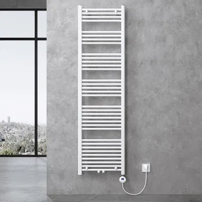 Image de doporro Radiateur de Salle de Bain Sèche-Serviette 180x50cm Radiateur Tubulaire Vertical Chauffage Électrique Blanc avec Résistance pour Radiateur