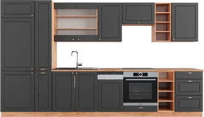 Produktbild von Küchenzeile Vicco Fame-Line Anthrazit Landhaus/Goldkraft Eiche 355 cm , AP Eiche, Model 49315