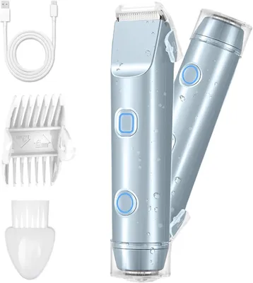 Produktbild von Damenrasierer Elektrisch Doppelkopf Körperrasierer Intimrasierer Bikini Trimmer IPX7 Wasserdicht Nass Trocken Haartrimmer Damen Blau