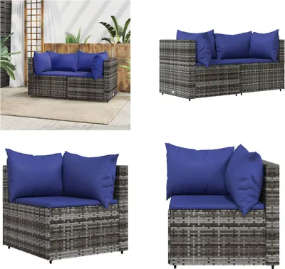 Immagine prodotto di vidaXL Divani angolari da giardino con cuscini 2 pz. Poli Rattan grigio - Divano ad angolo - Divani ad angolo - Divano - Divano da esterno