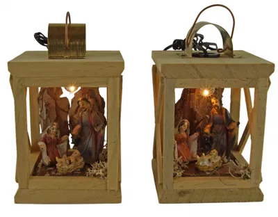 Produktbild von Besondere Laternenkrippe aus Holz 2er Set inkl. 3-tlg. Figurensatz