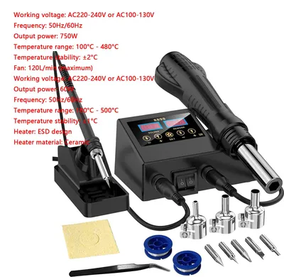 Produktbild von 2-in-1-Lötstation - Modell A-8898 - Heißluftpistole - Lötkolben - LCD-Doppelanzeige - 750 W - 220 V