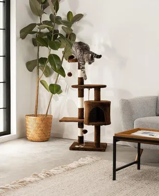 Produktbild von Famanu Katzenkratzbaum mit 2 Plüschbällen & Spieltau - Braun