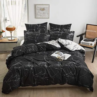 Produktbild von Famanu Bettwäsche Gemustert Schwarz Weiß Marmor - 200 x 200 cm + Kissenbezüge 80 x 80 cm
