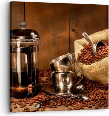 Produktbild von Bild auf Leinwand - Leinwandbild - Kaffeebohnen gerösteter Kaffee Tasse - 30x30cm - Wand Bild - Wanddeko - Leinwanddruck - Bilder - Kunstdruck - Leinwand bilder - Wandkunst - AC30x30-0434