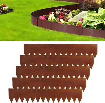 Image de Bettizia Bordure de pelouse avec pointes Métal 100 x 20 cm 10m Bordure de plate-bande Bordure de tonte Galvanisé Délimitation de chemin Bordure de plate-bande Palissade y compris gants Rouille
