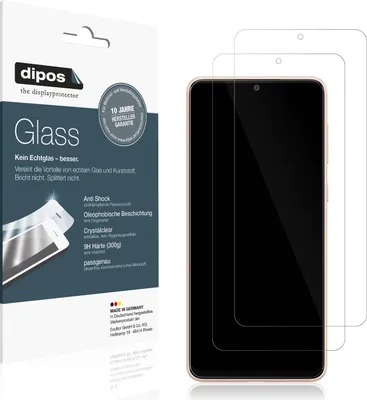 A product packaging for screen protectors and two screen protectors placed on a smartphone.