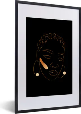 Produktbild von MuchoWow® Gerahmtes Poster Frau - Schwarz - Gold - Strichzeichnung 40x60 cm - Poster mit Schwarzem Bilderrahmen Wandposter Rahmen Foto Bilder - Poster in Rahmen