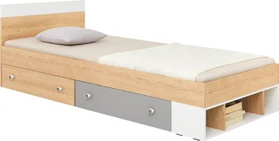 Produktbild von Jugendzimmer Bett 120x200cm Liegefläche, Eiche mit weiß und grau PINETO-133