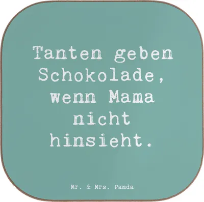 Produktbild von Mr. & Mrs. Panda Untersetzer für Gläser Spruch Tante Schokolade - Meeresbrise - Geschenk, Freude, Verwandte, Glas, Spaß, Freuden, einzigartige Designs, Tischuntersetzer