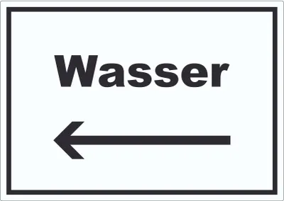 Produktbild von Wasser Aufkleber mit Text und Richtungspfeil links Anschluss waagerecht A9 (37x52mm)