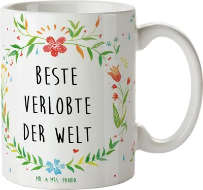 Produktbild von Mr. & Mrs. Panda Teetasse Verlobte - Geschenk, Tasse, Kaffeetasse, Frau, Becher, Kaffeebecher, Ehefrau, Pott, Freundin, Verlobung